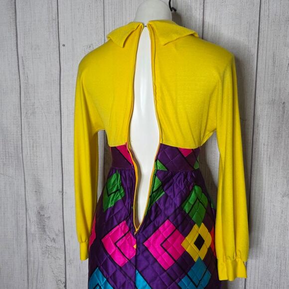 VTG Mr Jac JR by Martin Marks Groovy Maxi Dress - Dagger Collar & Quilted Skirt - Picture 10 of 11